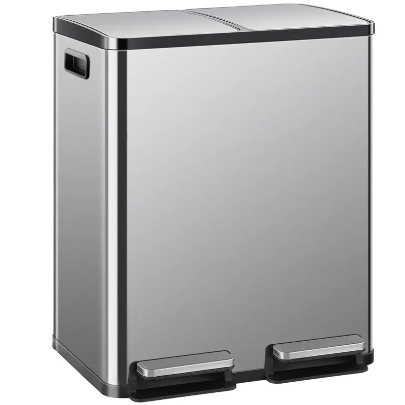 Sweetcrispy 16-Gal Stainless Steel Touchless Kitchen Trash Can - Dual Compartment, Fingerprint-Proof, Waterproof, Pedal-Opener Lid, Large-Capacity Waste & Recycling Bin for Home Decor-Fit Household Use, Touchless Trash Can