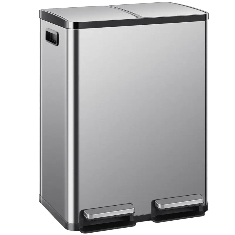 Sweetcrispy 16-Gal Stainless Steel Touchless Kitchen Trash Can - Dual Compartment, Fingerprint-Proof, Waterproof, Pedal-Opener Lid, Large-Capacity Waste & Recycling Bin for Home Decor-Fit Household Use, Touchless Trash Can
