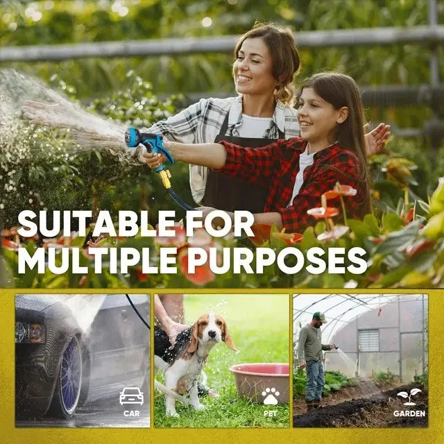 Expandable Garden Hose, Flexible Water Hose with 8‑Pattern Spray Nozzle, Brass Fittings, Hose Hanger, Storage Bag & Extra Rubber Washers, Lightweight No‑Kink Water Pipe for Yard Watering, Car Washing