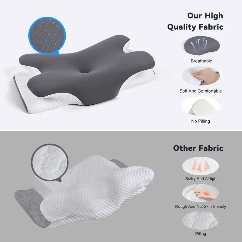 PIKTECH Ergonomic Memory Foam Pillow, 25°C Cooling Ice Silk Neck Support Pillow for Sleeping, Slow Rebound Zero Pressure Side/Back Sleepers, Removable & Washable, Adult Unisex.