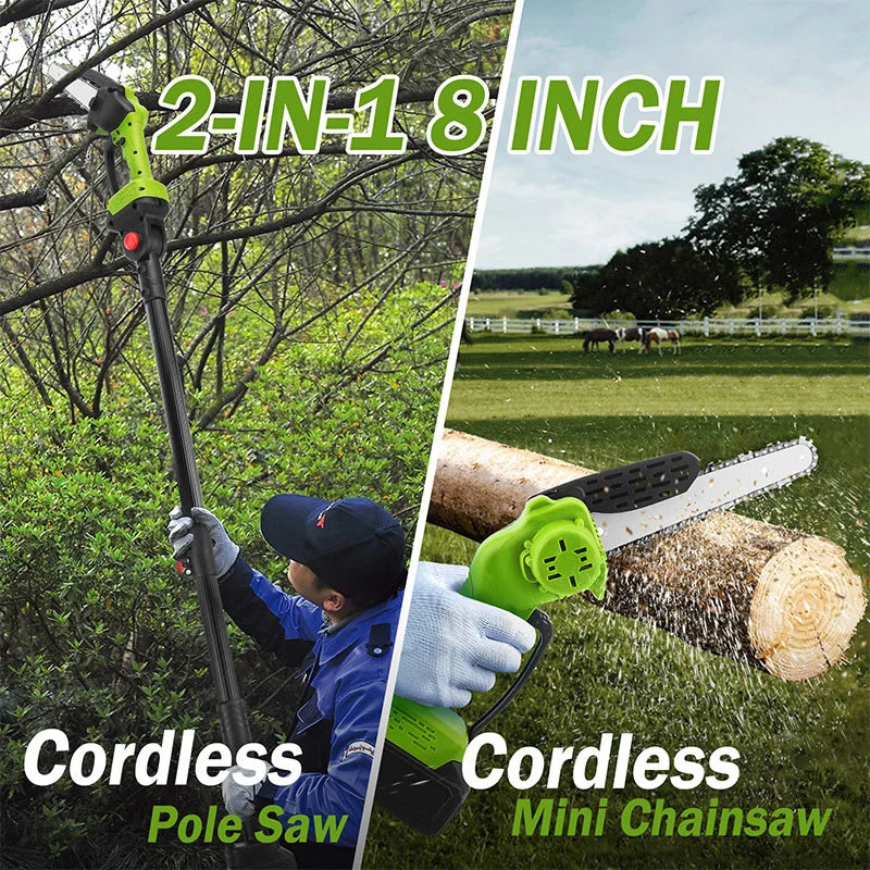 2 in 1 Cordless 8 inch Chainsaw with Pole Saw�Hot Sale Do you feel unsafe while working at heights? Don't worry! iToolMax's telescopic saws come to the rescue!�