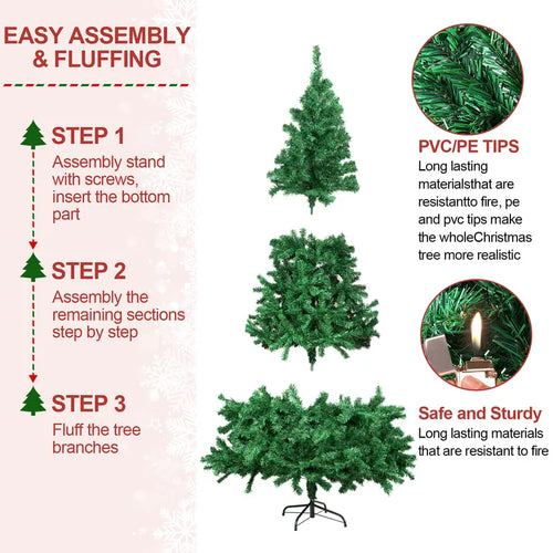 7ft / 8ft Artificial Christmas Tree, Unlit Hinged Xmas Full Tree with 1000 PVC Branch Tips, Foldable Metal Stand, Easy Assembly, Indoor Holiday Party Office Home Store Decor, Green
