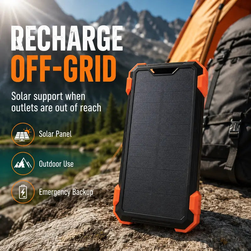 Sudrov 42800 mAh Solar Charger Power Bank Wireless Charger Built in 4 Cables 7 Outputs 15 Watts Fast Charging Power Bank for All Mobile Devices 3 Inputs Solar Portable Charger with Dual Flashlights, Carabiner and Thermometer tiktokshopbacktoschool, Rechar