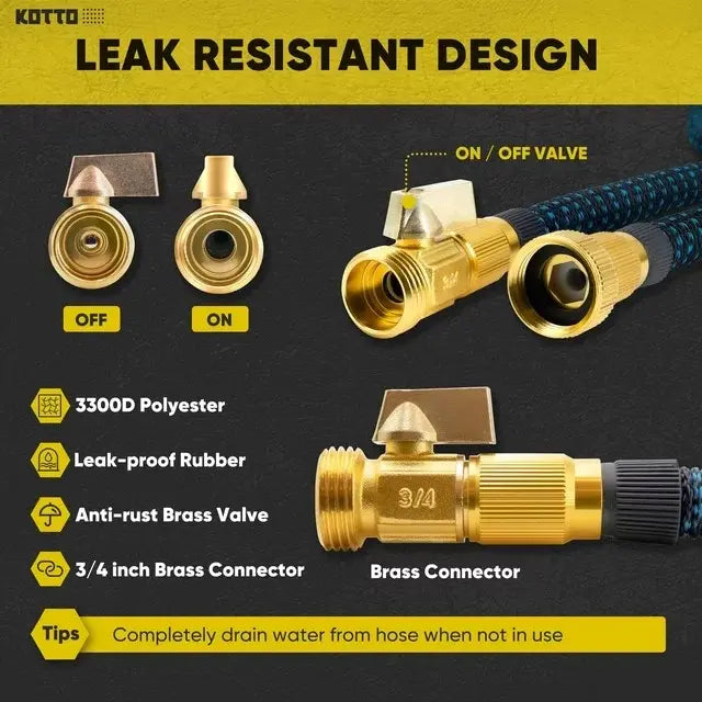 Expandable Garden Hose, Flexible Water Hose with 8‑Pattern Spray Nozzle, Brass Fittings, Hose Hanger, Storage Bag & Extra Rubber Washers, Lightweight No‑Kink Water Pipe for Yard Watering, Car Washing