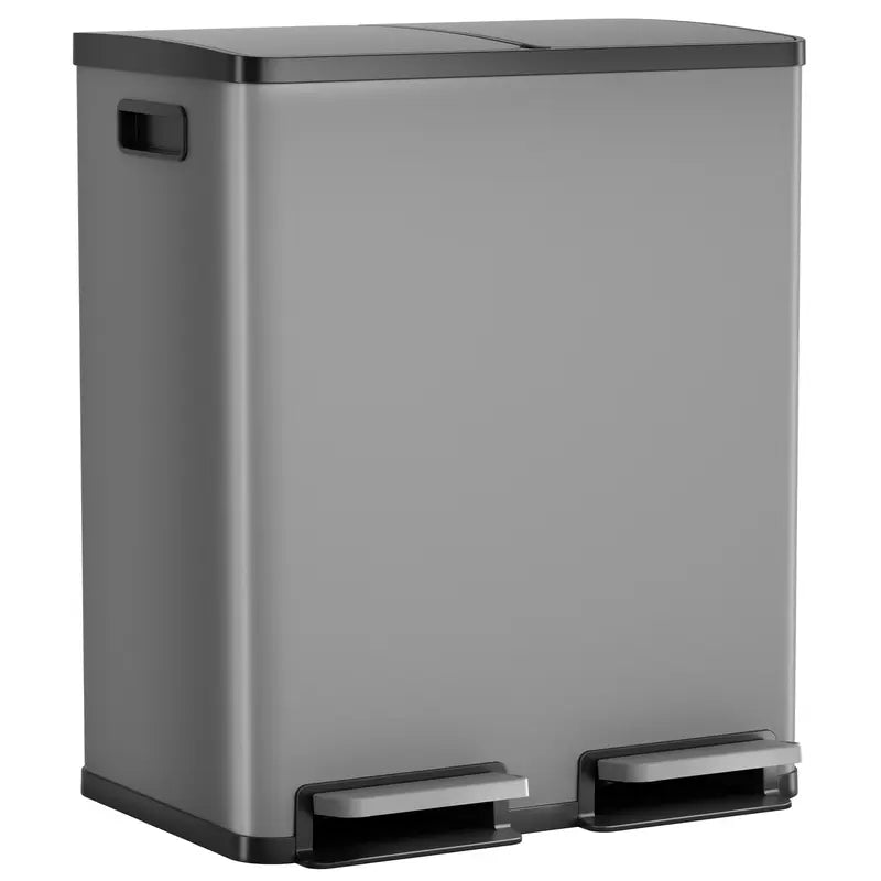 Sweetcrispy 16-Gal Stainless Steel Touchless Kitchen Trash Can - Dual Compartment, Fingerprint-Proof, Waterproof, Pedal-Opener Lid, Large-Capacity Waste & Recycling Bin for Home Decor-Fit Household Use, Touchless Trash Can