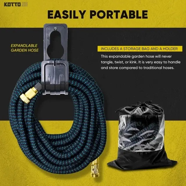 Expandable Garden Hose, Flexible Water Hose with 8‑Pattern Spray Nozzle, Brass Fittings, Hose Hanger, Storage Bag & Extra Rubber Washers, Lightweight No‑Kink Water Pipe for Yard Watering, Car Washing
