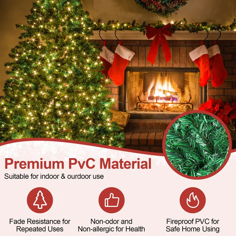 7ft / 8ft Artificial Christmas Tree, Unlit Hinged Xmas Full Tree with 1000 PVC Branch Tips, Foldable Metal Stand, Easy Assembly, Indoor Holiday Party Office Home Store Decor, Green