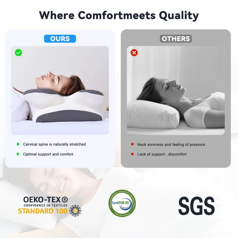 PIKTECH Ergonomic Memory Foam Pillow, 25°C Cooling Ice Silk Neck Support Pillow for Sleeping, Slow Rebound Zero Pressure Side/Back Sleepers, Removable & Washable, Adult Unisex.