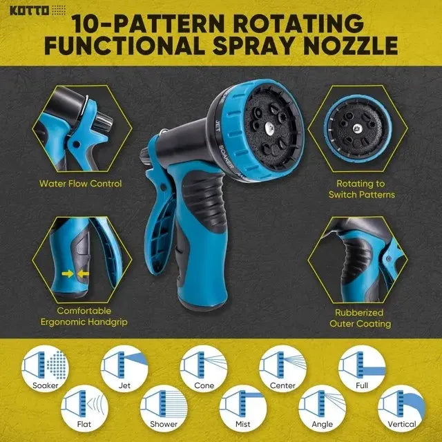 Expandable Garden Hose, Flexible Water Hose with 8‑Pattern Spray Nozzle, Brass Fittings, Hose Hanger, Storage Bag & Extra Rubber Washers, Lightweight No‑Kink Water Pipe for Yard Watering, Car Washing