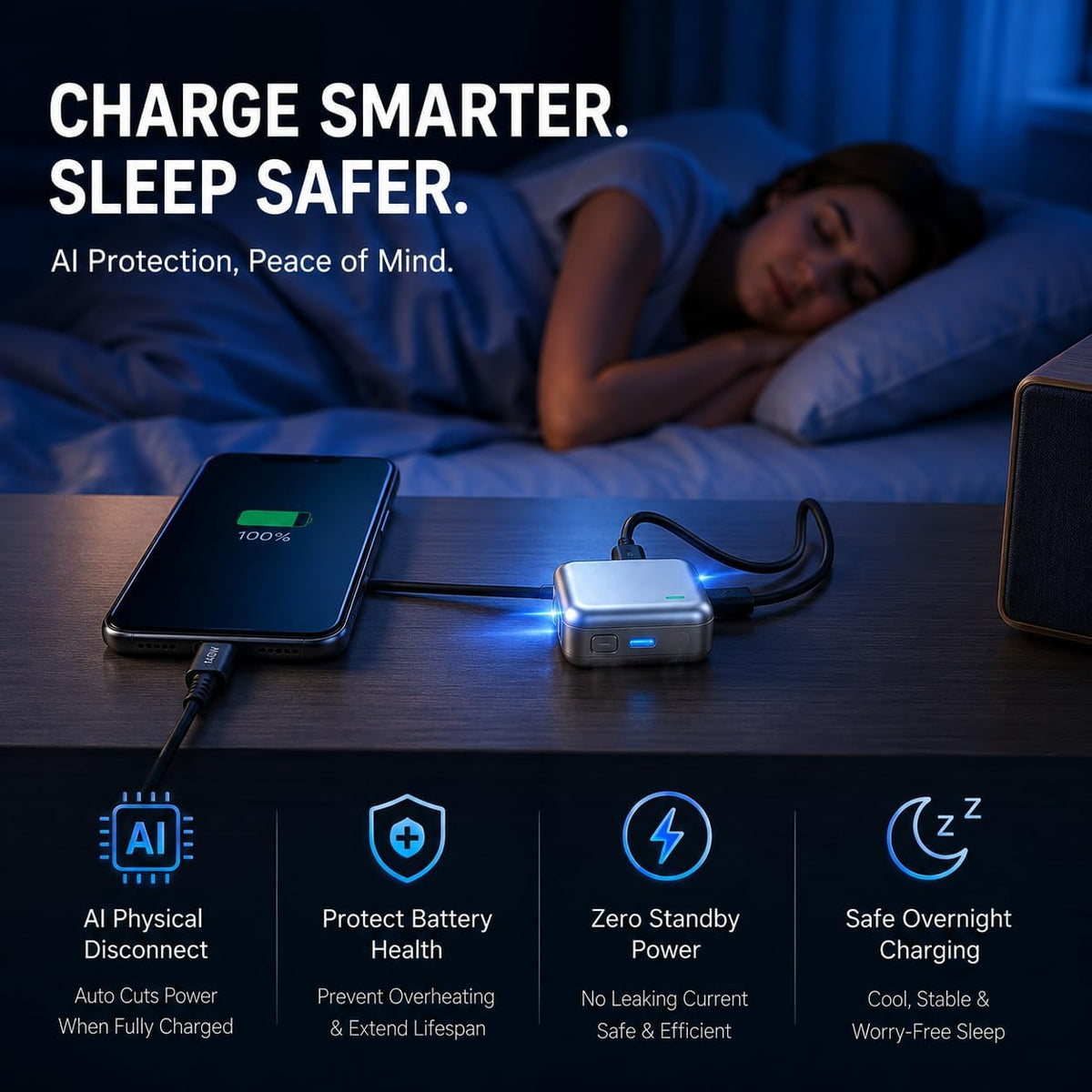 🔥Great Value 140W Smart Auto Stop Charging Adapter, USB-C Fast Charger with Physical Cut-Off, Automatic Power-Off Timer for Phone, Tablet & All USB Devices, Prevents Overcharging, Extends Battery Life