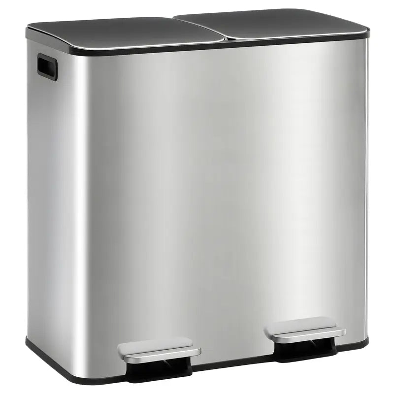 Sweetcrispy 16-Gal Stainless Steel Touchless Kitchen Trash Can - Dual Compartment, Fingerprint-Proof, Waterproof, Pedal-Opener Lid, Large-Capacity Waste & Recycling Bin for Home Decor-Fit Household Use, Touchless Trash Can