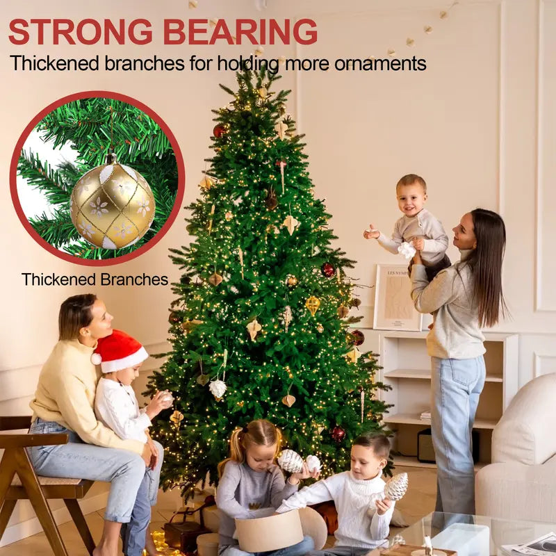 7ft / 8ft Artificial Christmas Tree, Unlit Hinged Xmas Full Tree with 1000 PVC Branch Tips, Foldable Metal Stand, Easy Assembly, Indoor Holiday Party Office Home Store Decor, Green