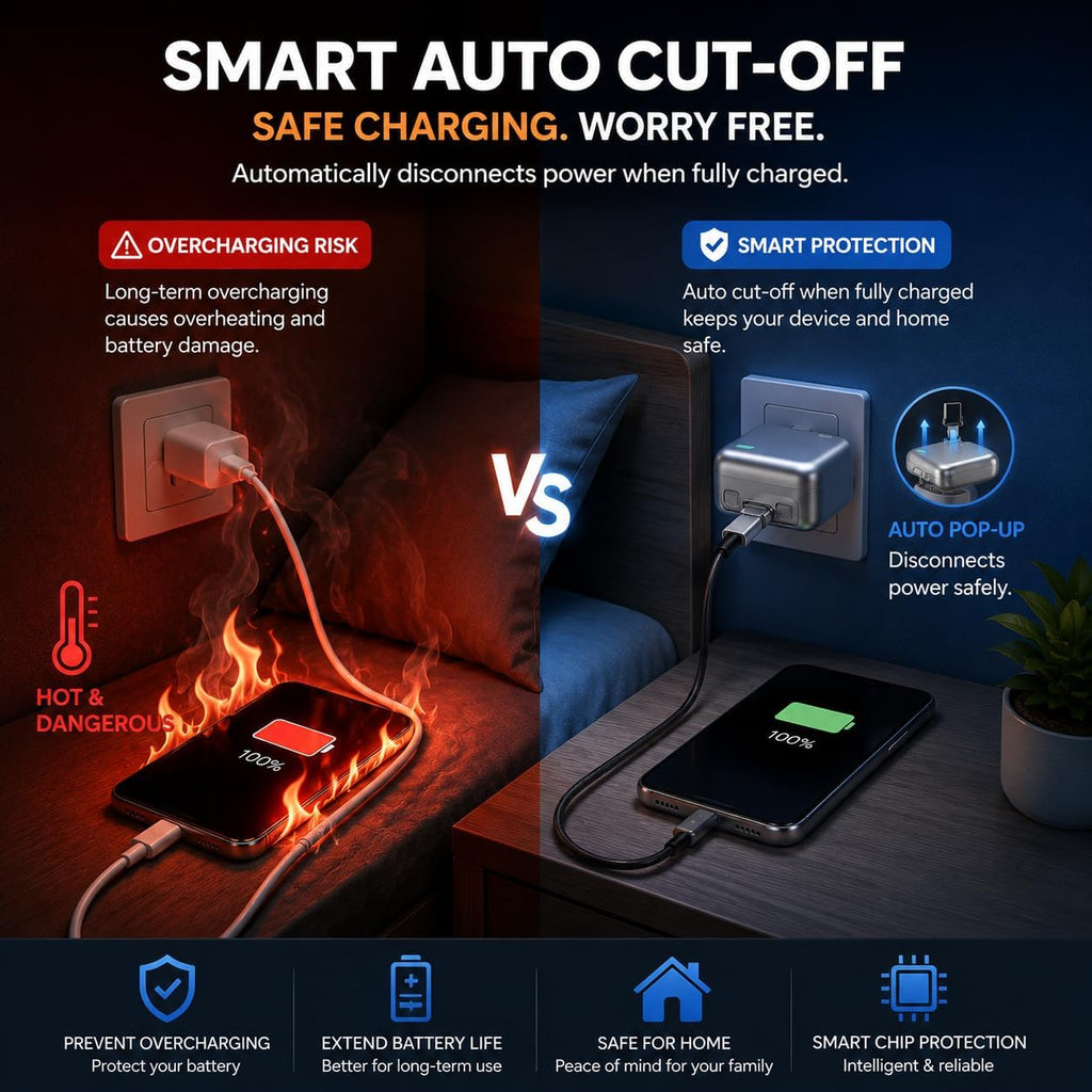 🔥Great Value 140W Smart Auto Stop Charging Adapter, USB-C Fast Charger with Physical Cut-Off, Automatic Power-Off Timer for Phone, Tablet & All USB Devices, Prevents Overcharging, Extends Battery Life