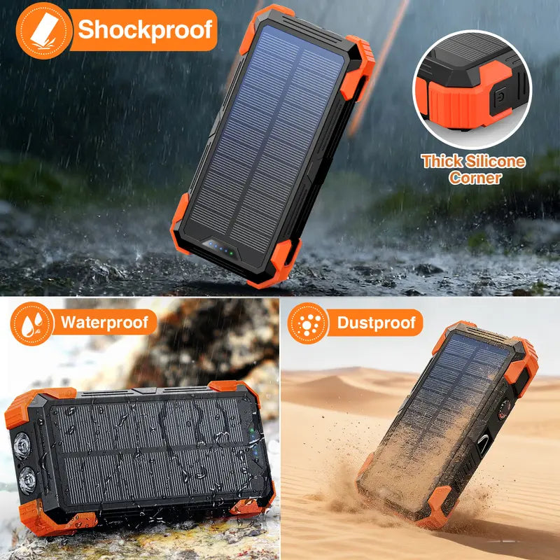 Sudrov 42800 mAh Solar Charger Power Bank Wireless Charger Built in 4 Cables 7 Outputs 15 Watts Fast Charging Power Bank for All Mobile Devices 3 Inputs Solar Portable Charger with Dual Flashlights, Carabiner and Thermometer tiktokshopbacktoschool, Rechar