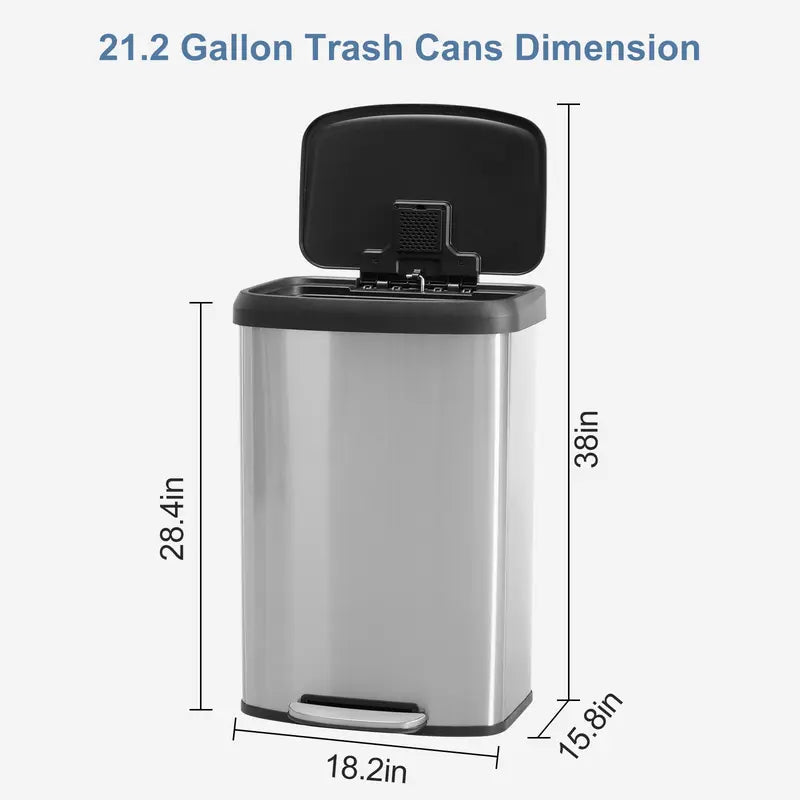 Sweetcrispy 16-Gal Stainless Steel Touchless Kitchen Trash Can - Dual Compartment, Fingerprint-Proof, Waterproof, Pedal-Opener Lid, Large-Capacity Waste & Recycling Bin for Home Decor-Fit Household Use, Touchless Trash Can